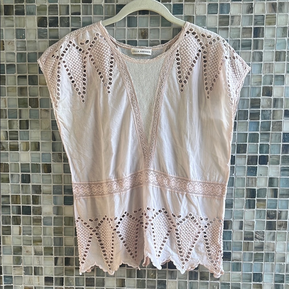 Ulla Johnson Pink Asymmetrical Embellished Blouse